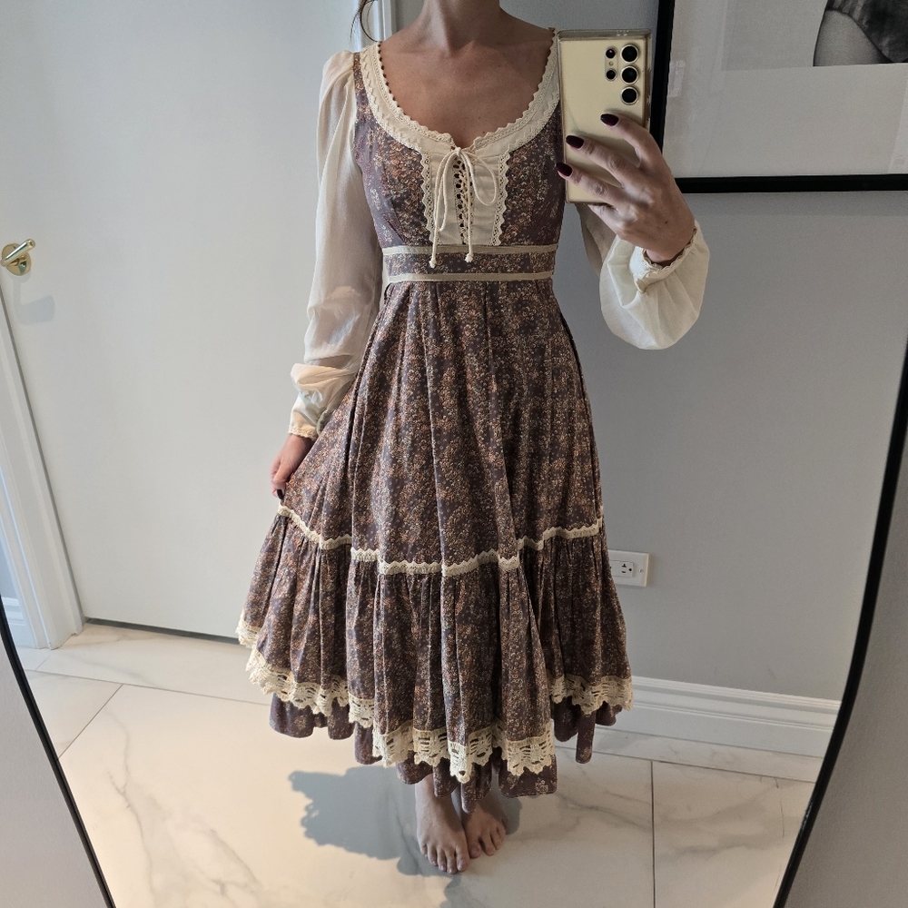 Gunne Sax by Jessica Vintage 70s Prairie Maxi Dress XS
